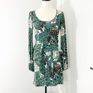 Laundry by Shelli Segal Size 2 Green and Brown Long Sleeve Dress